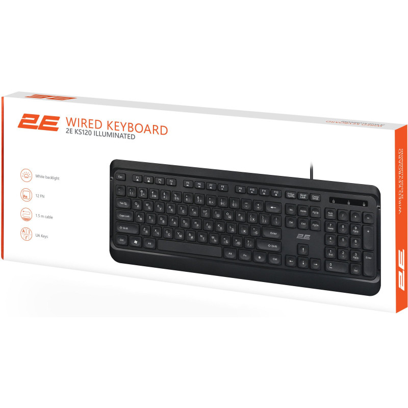 Клавіатура 2E KS120 White Backlight EN/UK Black (2E-KS120UB_UA)