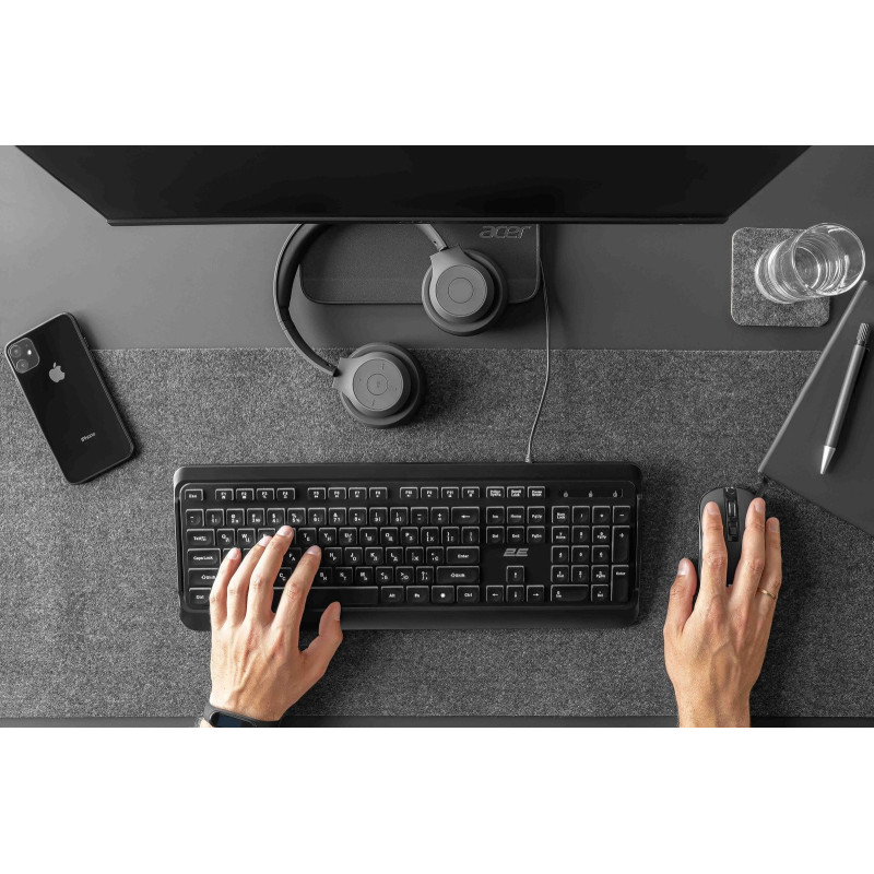 Клавіатура 2E KS120 White Backlight EN/UK Black (2E-KS120UB_UA)