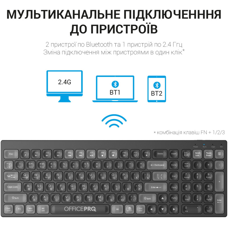 Клавіатура OfficePro SK985B Wireless/Bluetooth Black (SK985B)