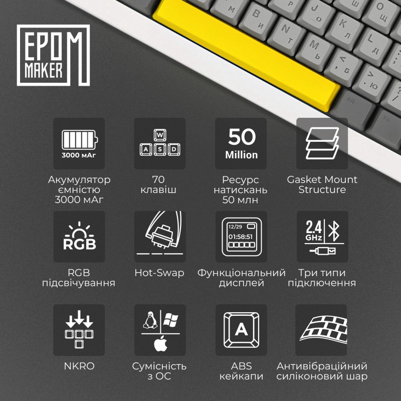 Клавіатура EPOMAKER Shadow-X Mulan White (SHX-W-M)