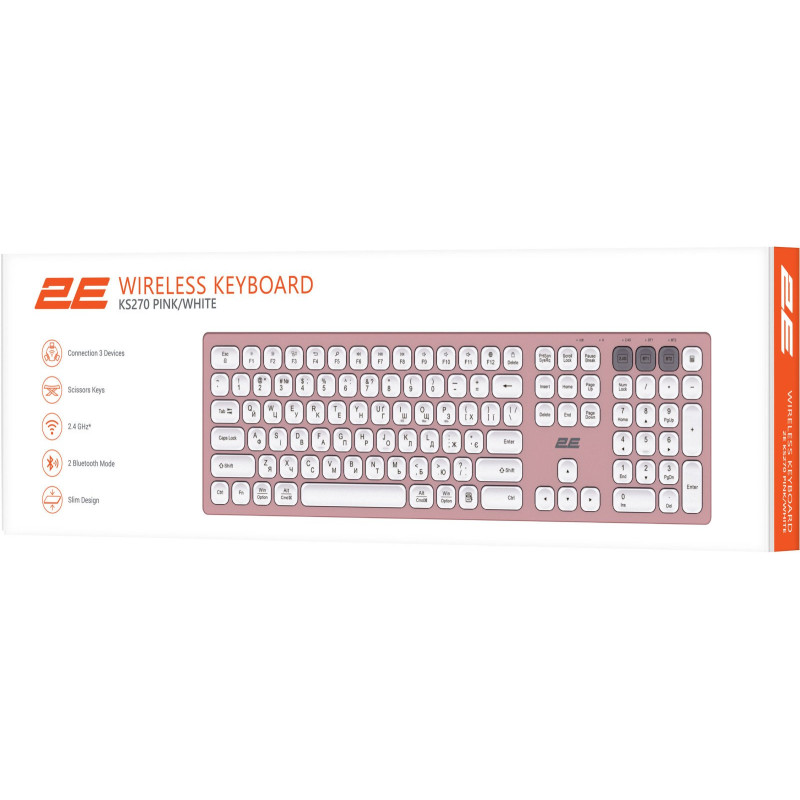 Клавіатура 2E KS270 WL/BT EN/UKR Pink/White (2E-KS270WBPN_UA)