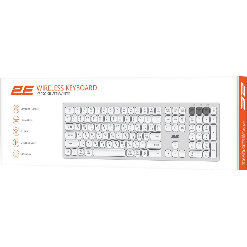 Клавіатура 2E KS270 WL/BT EN/UKR SILLE/WHITE (2E-KS270WBWH_UA)