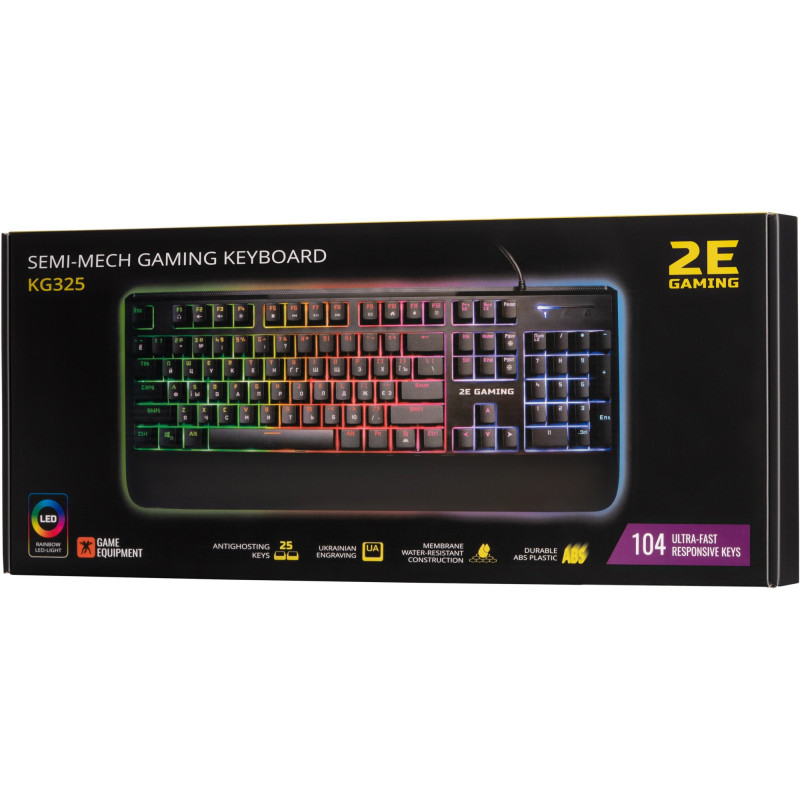 Клавіатура 2E Gaming KG325UB LED Укр (2E-KG325UB) Black USB