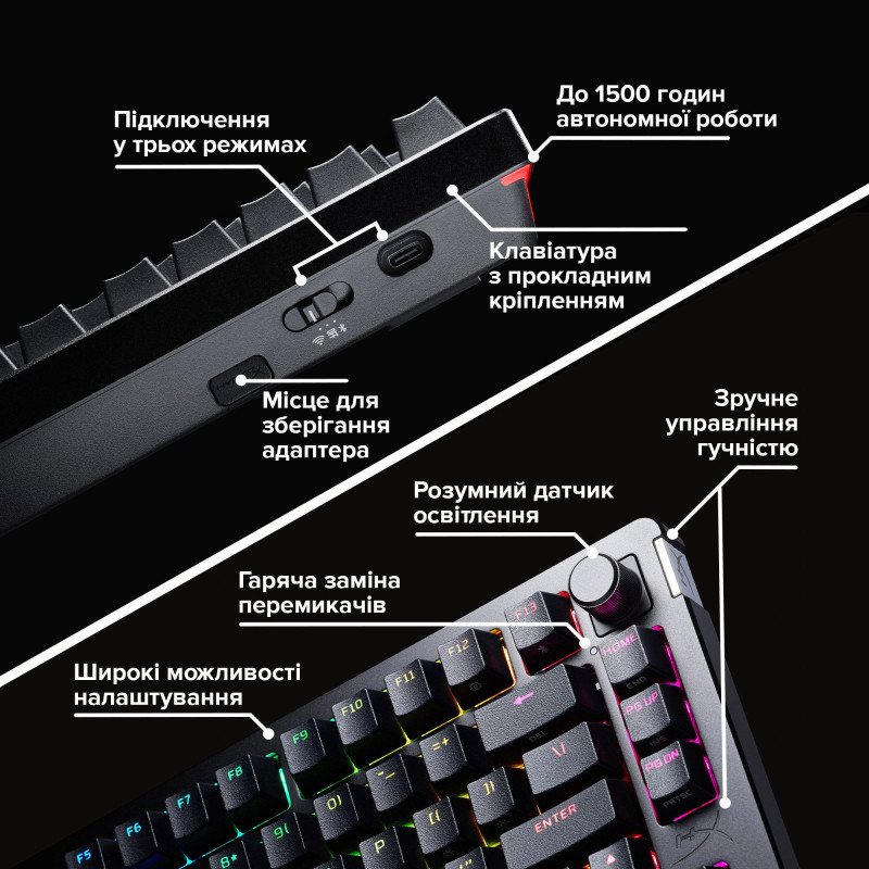 Клавіатура HyperX Alloy Rise 75 Wireless ENG/UA RGB Black (91Y91AA)