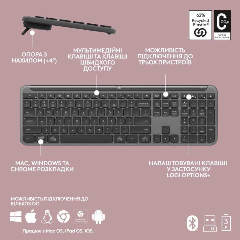 Клавіатура Logitech Signature Slim K950 US Graphite USB (920-012465)