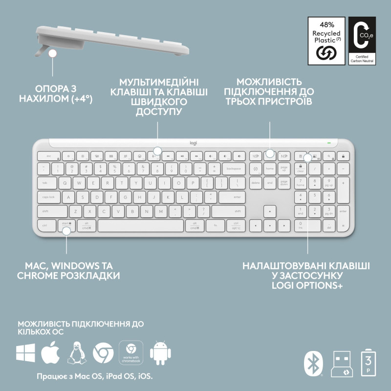 Клавіатура Logitech Signature Slim K950 US OffWhite USB (920-012466)
