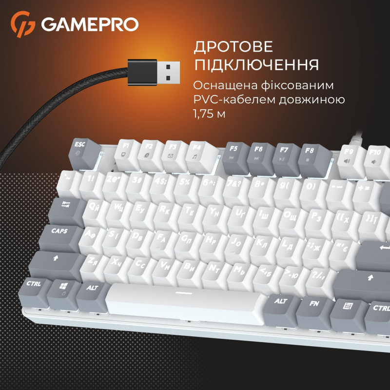 Клавіатура GamePro Genesis Metallic MK110G Outemu Red Switch USB UA White (MK110G)