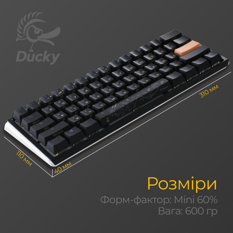 Клавіатура Ducky One 3 Mini Cherry MX Red RGB Black UA (DKON2161ST-RUAPXCLAWSC1)