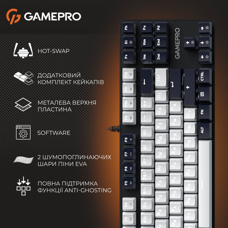 Клавіатура GamePro Genesis Metallic MK110B Outemu Red Switch USB UA Black (MK110B)