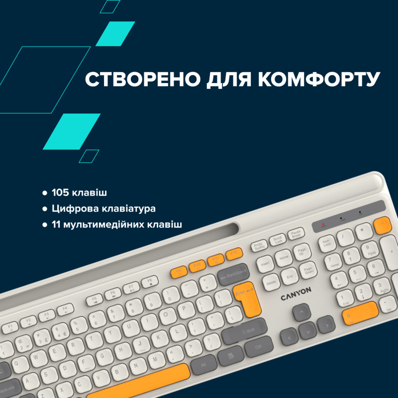Клавіатура Canyon HKB-W03 Wireless UA Beige (CNS-HKBW03BG)