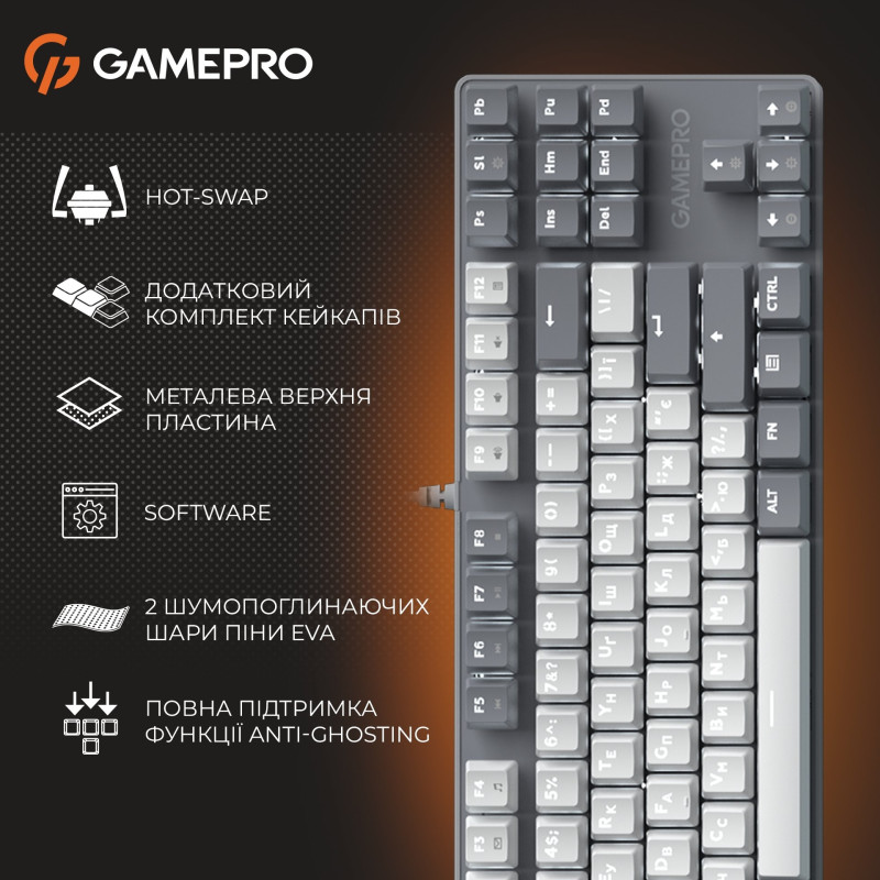 Клавіатура GamePro Genesis Metallic MK110G Outemu Red Switch USB UA Gray (MK110G)