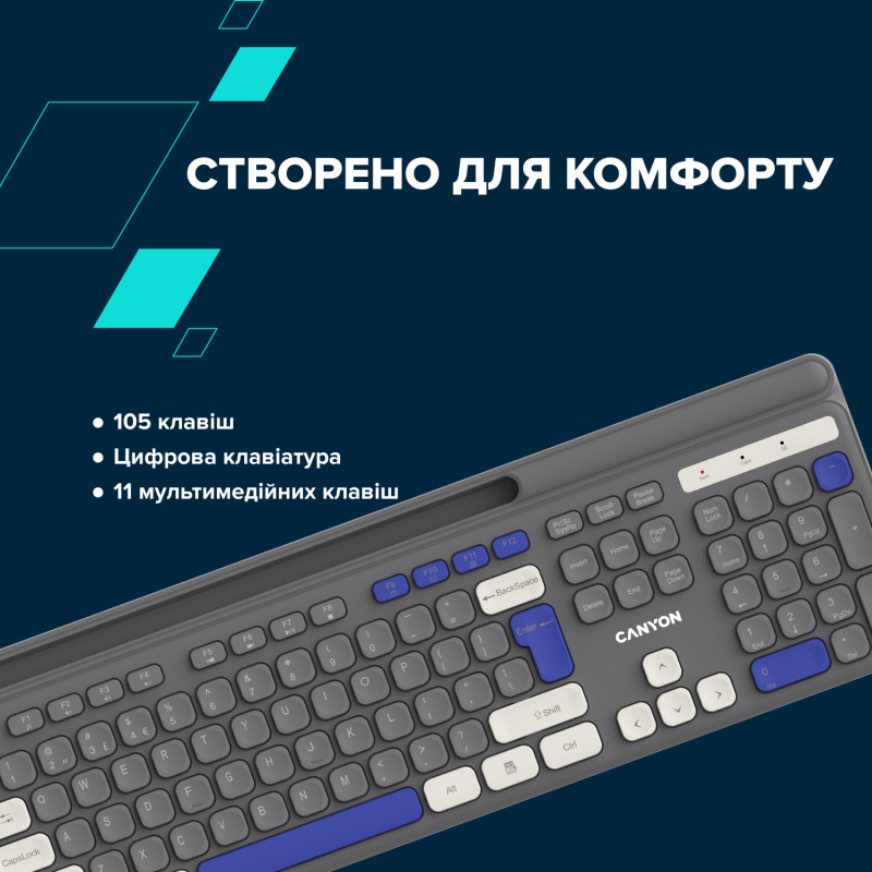 Клавіатура Canyon HKB-W03 Wireless UA Grey (CNS-HKBW03DG)