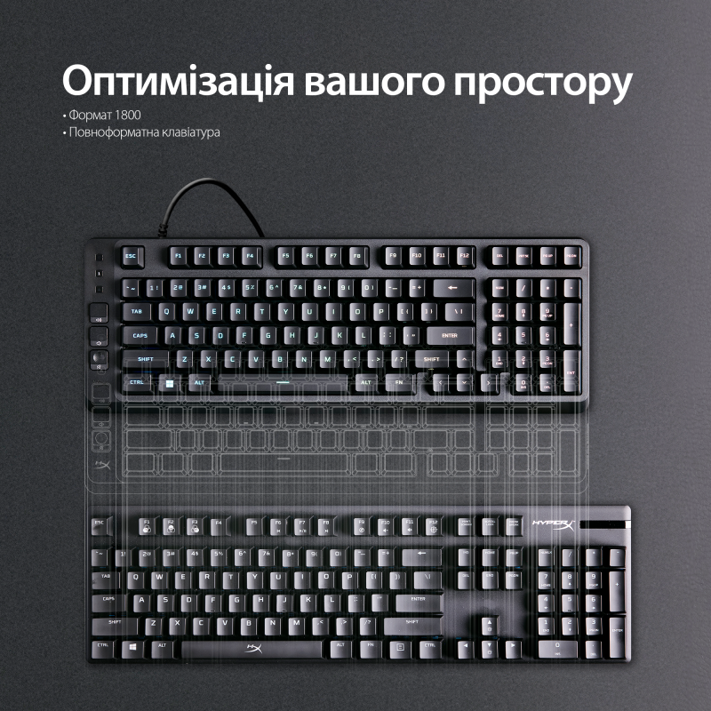 Клавіатура дротова HyperX Eve 1800 USB RGB Black (B7JE0AA)