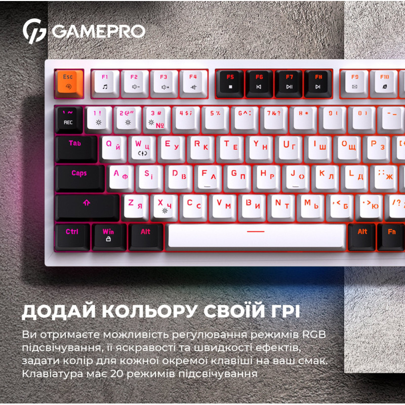 Клавіатура GamePro MK160W Hot-Swap Red Switch RGB USB UA White (MK160W)