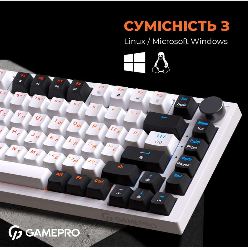 Клавіатура GamePro MK160W Hot-Swap Red Switch RGB USB UA White (MK160W)
