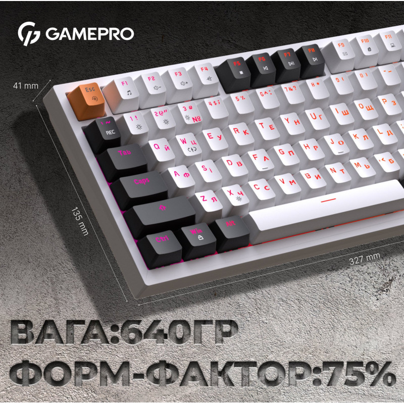 Клавіатура GamePro MK160W Hot-Swap Red Switch RGB USB UA White (MK160W)