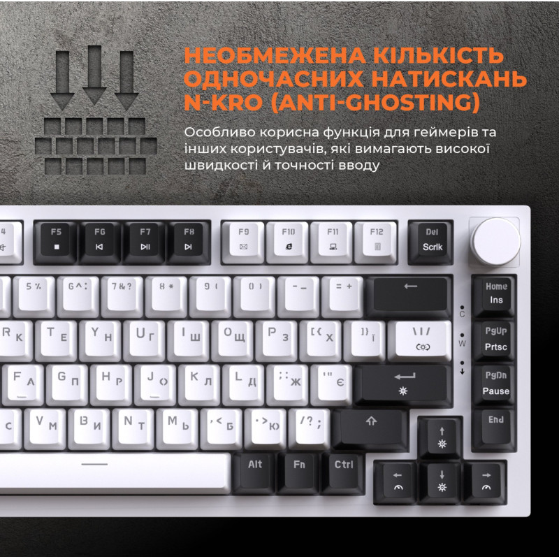 Клавіатура GamePro MK160W Hot-Swap Red Switch RGB USB UA White (MK160W)