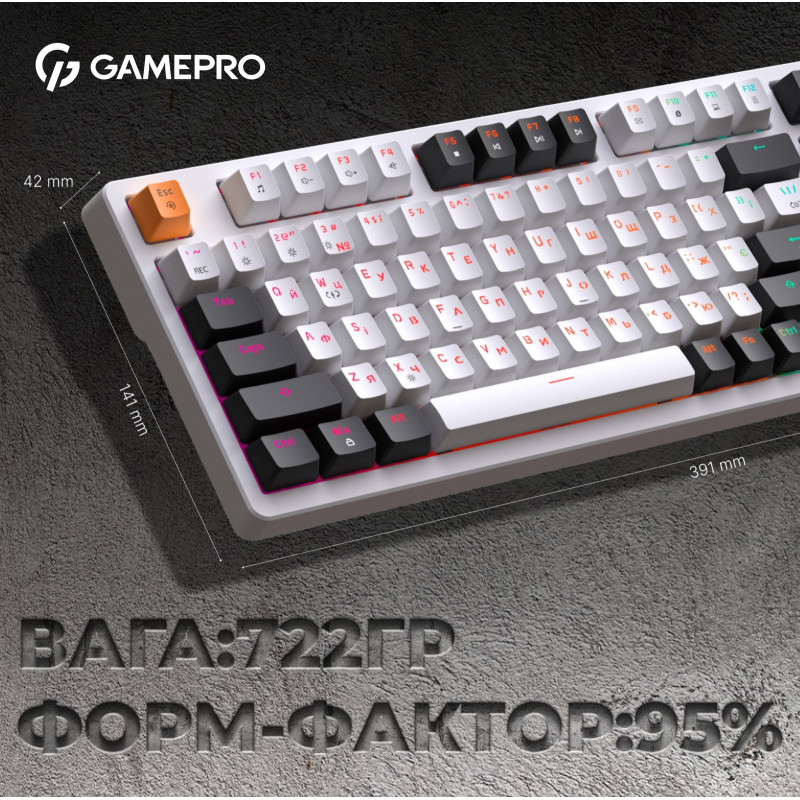Клавіатура GamePro MK170W Hot-Swap Red Switch RGB USB UA White (MK170W)