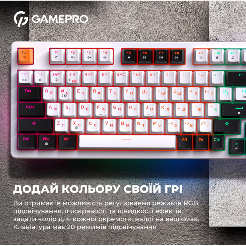 Клавіатура GamePro MK170W Hot-Swap Red Switch RGB USB UA White (MK170W)