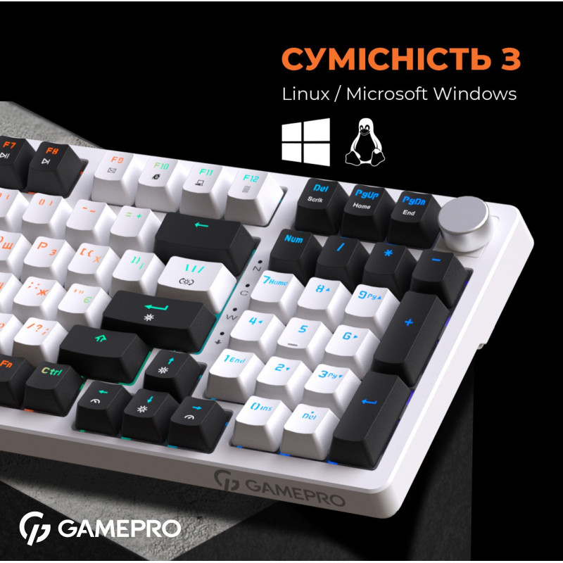 Клавіатура GamePro MK170W Hot-Swap Red Switch RGB USB UA White (MK170W)