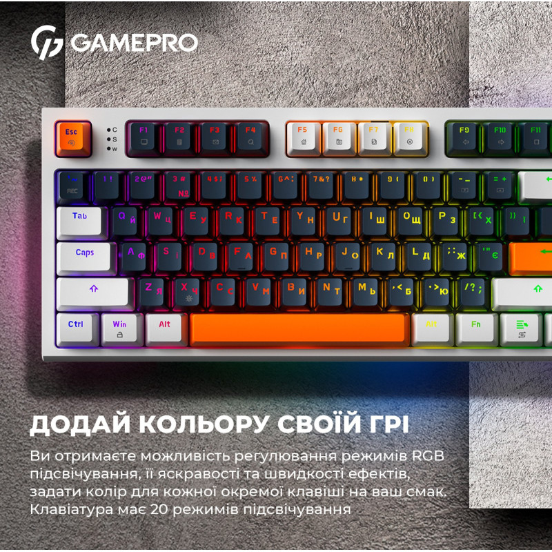 Клавіатура GamePro MK180W Hot-Swap Red Switch RGB USB UA White (MK180W)
