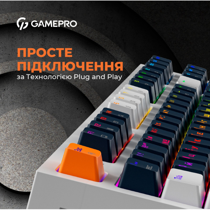 Клавіатура GamePro MK180W Hot-Swap Red Switch RGB USB UA White (MK180W)