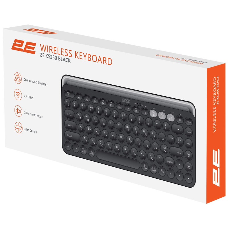 Клавіатура 2E KS250 WL BT EN/UKR Black (2E-KS250WBK_UA)