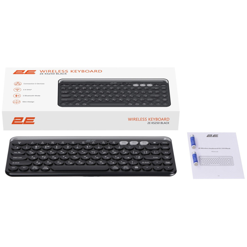 Клавіатура 2E KS250 WL BT EN/UKR Black (2E-KS250WBK_UA)