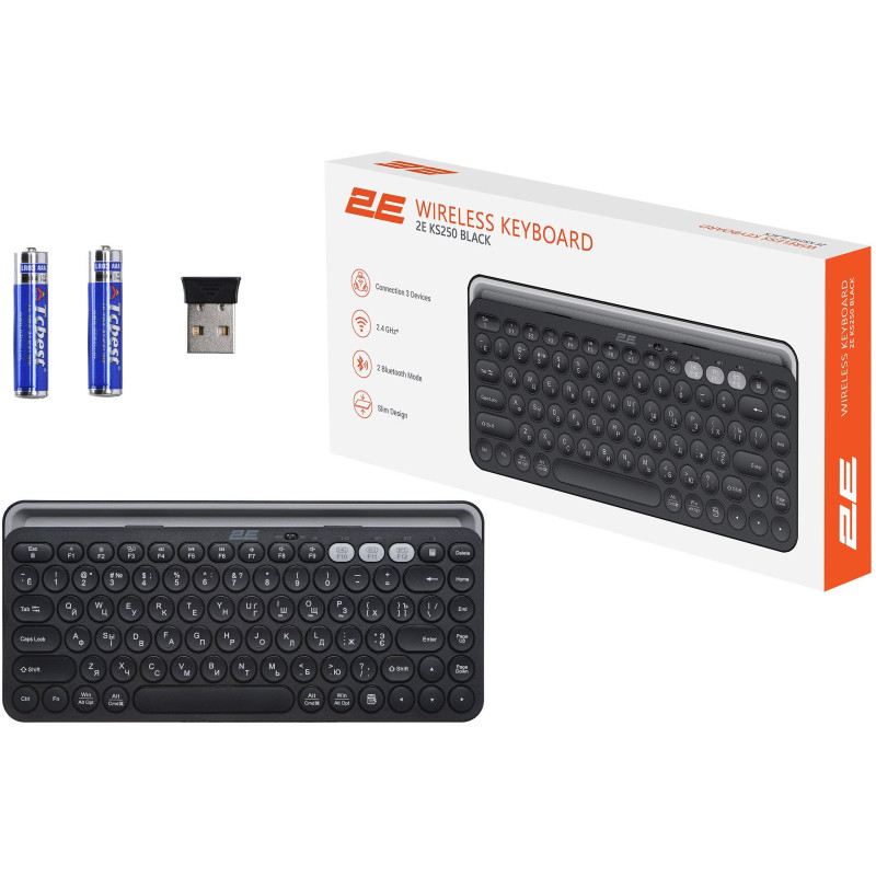 Клавіатура 2E KS250 WL BT EN/UKR Black (2E-KS250WBK_UA)