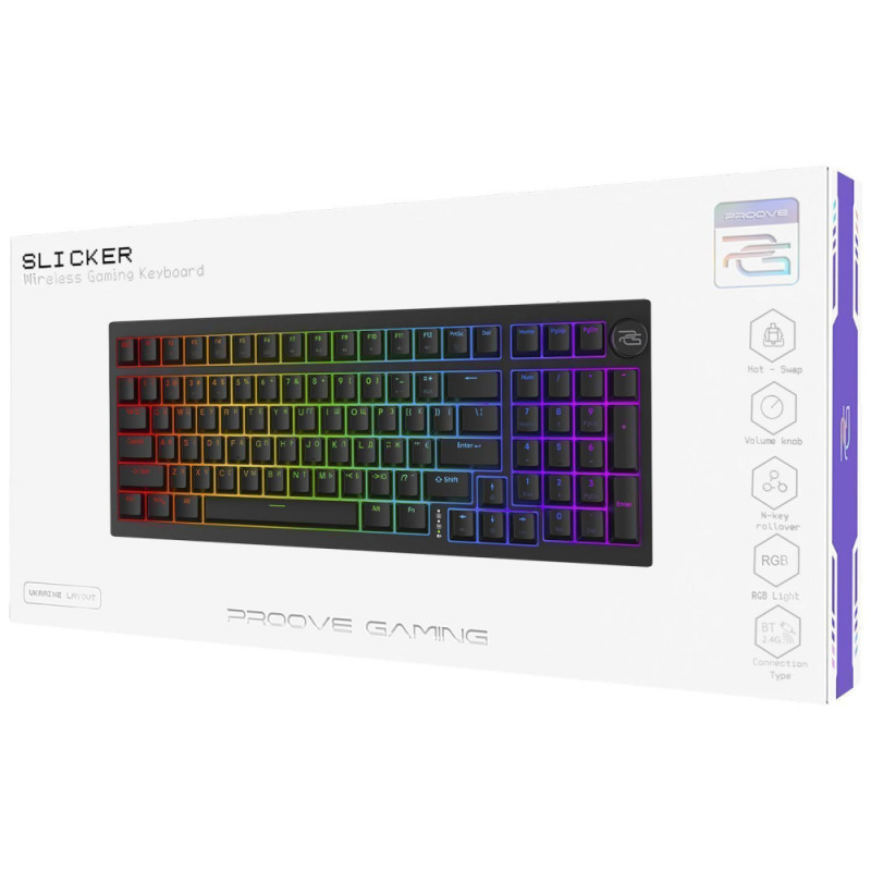 Клавіатура Proove Gaming Slicker Wireless Keyboard Black (EN + UA) (WKSL00022401)