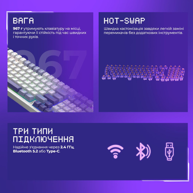 Клавіатура Proove Gaming Slicker Wireless Keyboard White (EN + UA) (WKSL00022402)