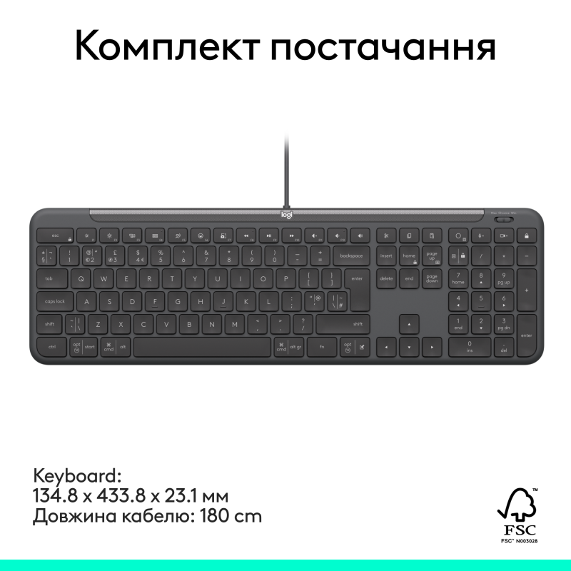 Клавіатура LOGITECH Signature Slim K620 Wired Keyboard for Business -GRAPHITE (920-013333)