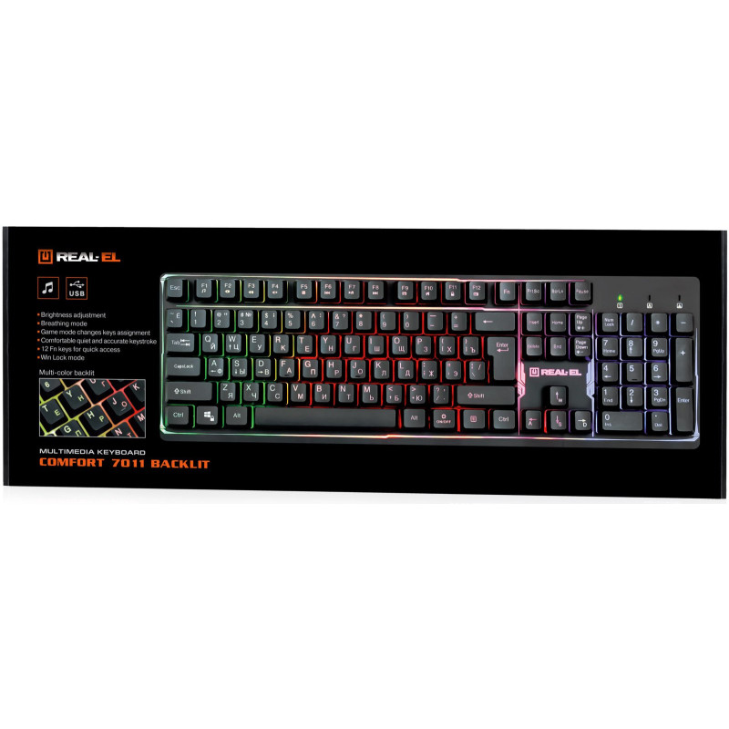 Клавіатура REAL-EL Comfort 7011 Backlit Ukr Black (EL123100043)