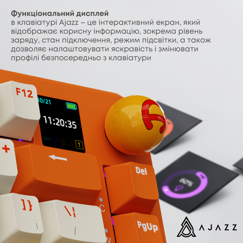 Клавіатура Ajazz AK820 MAX RGB Avocado Switch Wireless With Screen (AK820MAX-AS-OW) Orange