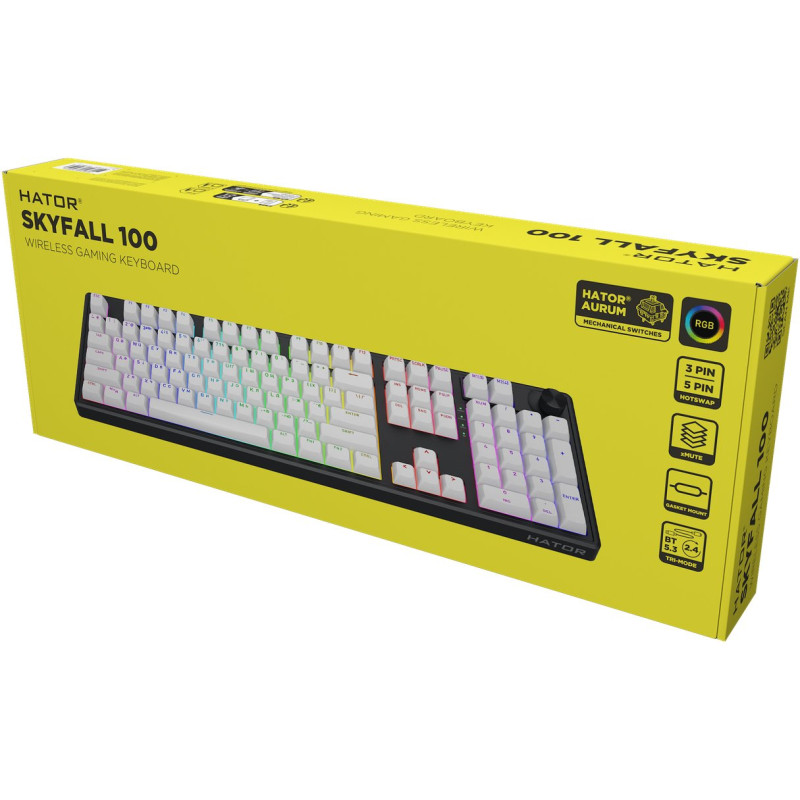 Клавіатура Hator Skyfall 100 Aurum Lemon RGB Wireless/Bluetooth/USB Black/White (HTK3100UA)