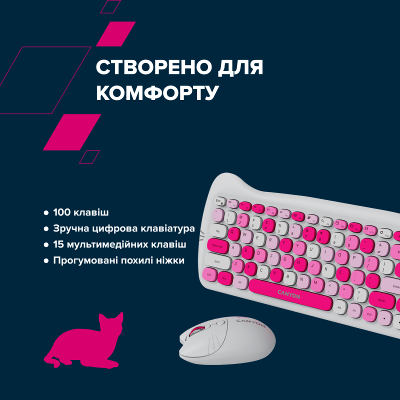 Комплект Canyon HSET-W6 Kitty Edition Wireless UA Pink (CNS-HSETW6PK)