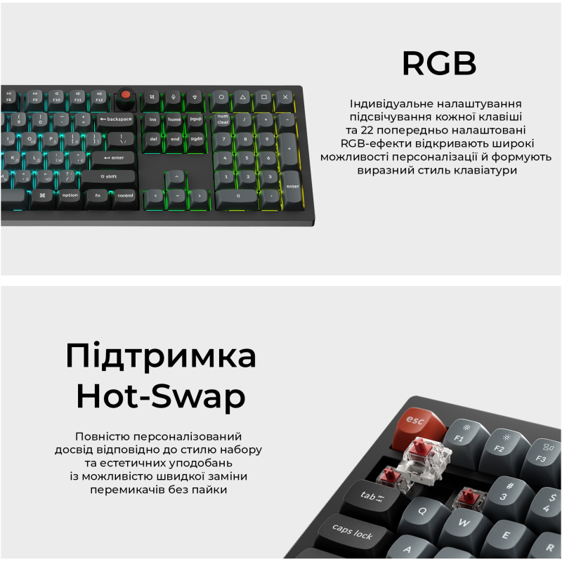 Клавіатура  Keychron V6 8K Keychron Super Red Switch Black RGB (V6W-D1-UA)