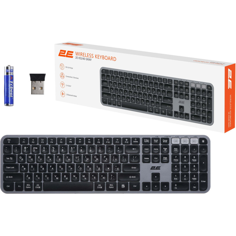 Клавіатура 2E KS240 WL BT Gray UA (2E-KS240WG_UA)