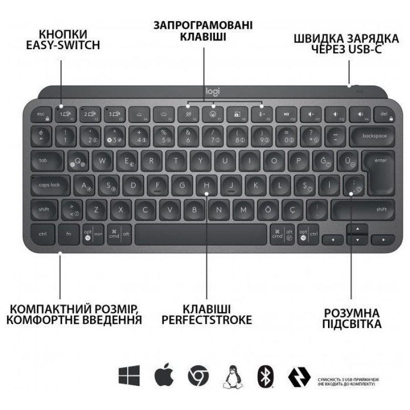 Клавіатура Logitech MX Keys Mini Wireless Illuminated Graphite (920-010498)