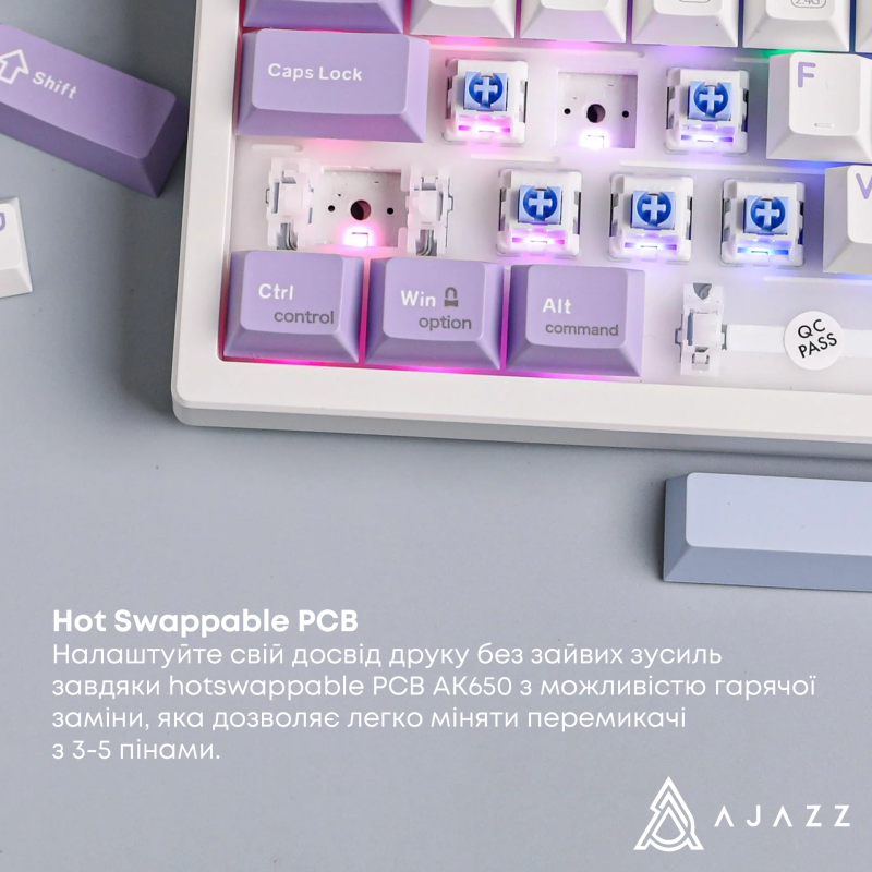 Клавіатура Ajazz AK650 RGB Flying Fish Switch Wireless With Screen (AK650-FF-PWB) Purple