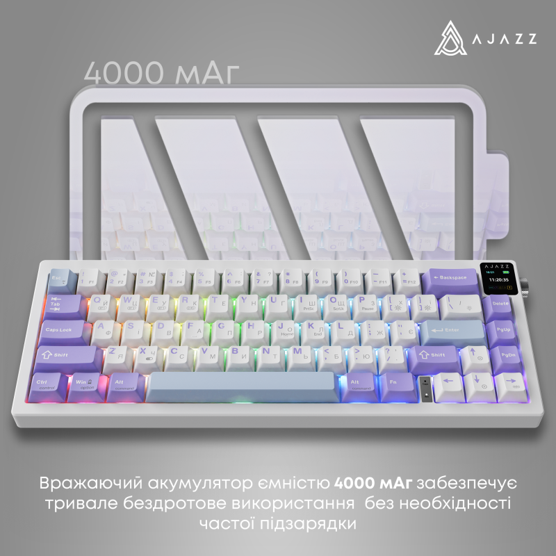 Клавіатура Ajazz AK650 RGB Flying Fish Switch Wireless With Screen (AK650-FF-PWB) Purple