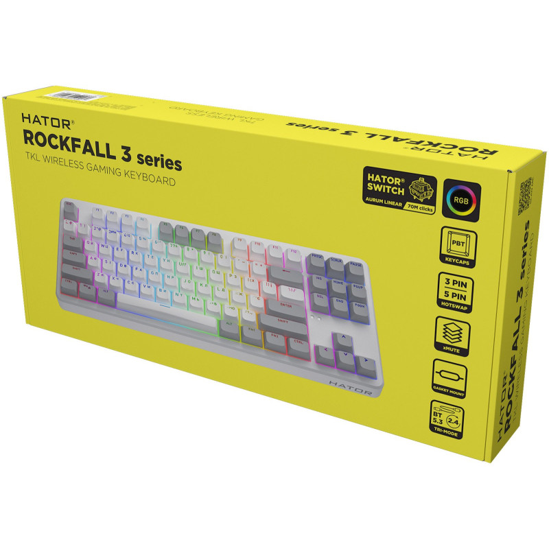 Клавіатура HATOR Rockfall 3 Mecha TKL wireless orange (HTK851UA) White