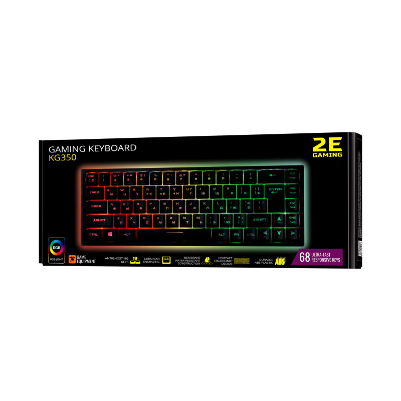 Клавіатура ігрова 2E GAMING KG350 RGB 68key USB Black Ukr (2E-KG350UBK)