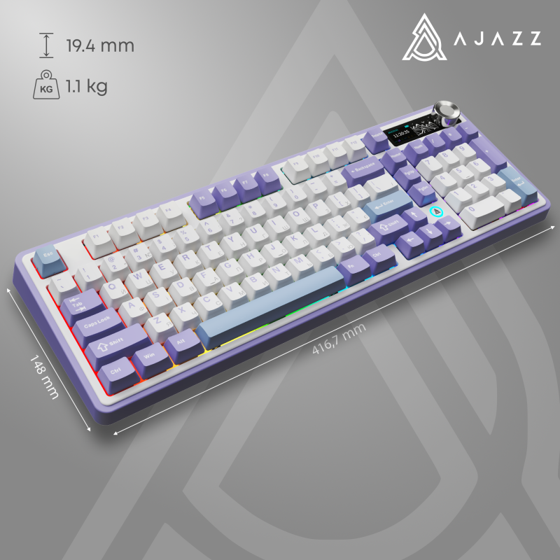 Клавіатура Ajazz AK980 RGB Clear Sky Switch Wireless With Screen (AK980-CS-PWB) Purple