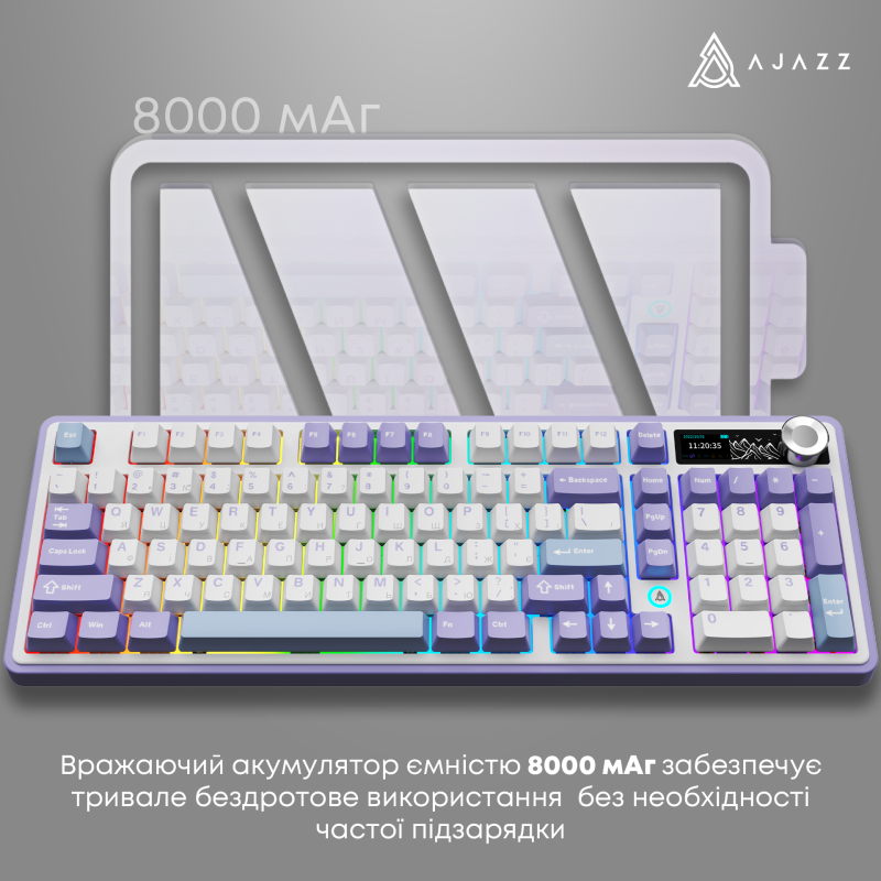 Клавіатура Ajazz AK980 RGB Clear Sky Switch Wireless With Screen (AK980-CS-PWB) Purple