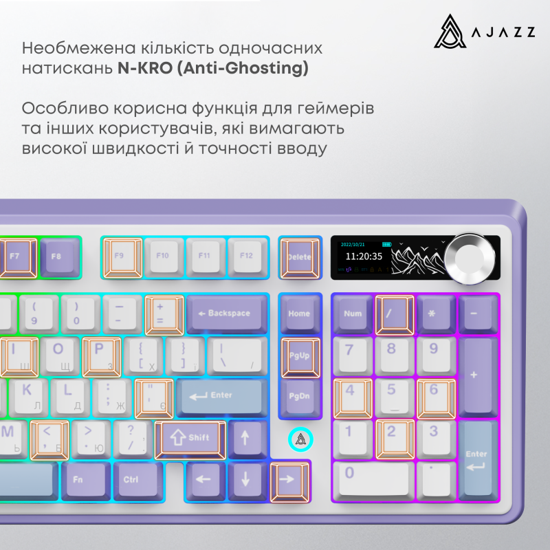 Клавіатура Ajazz AK980 RGB Clear Sky Switch Wireless With Screen (AK980-CS-PWB) Purple