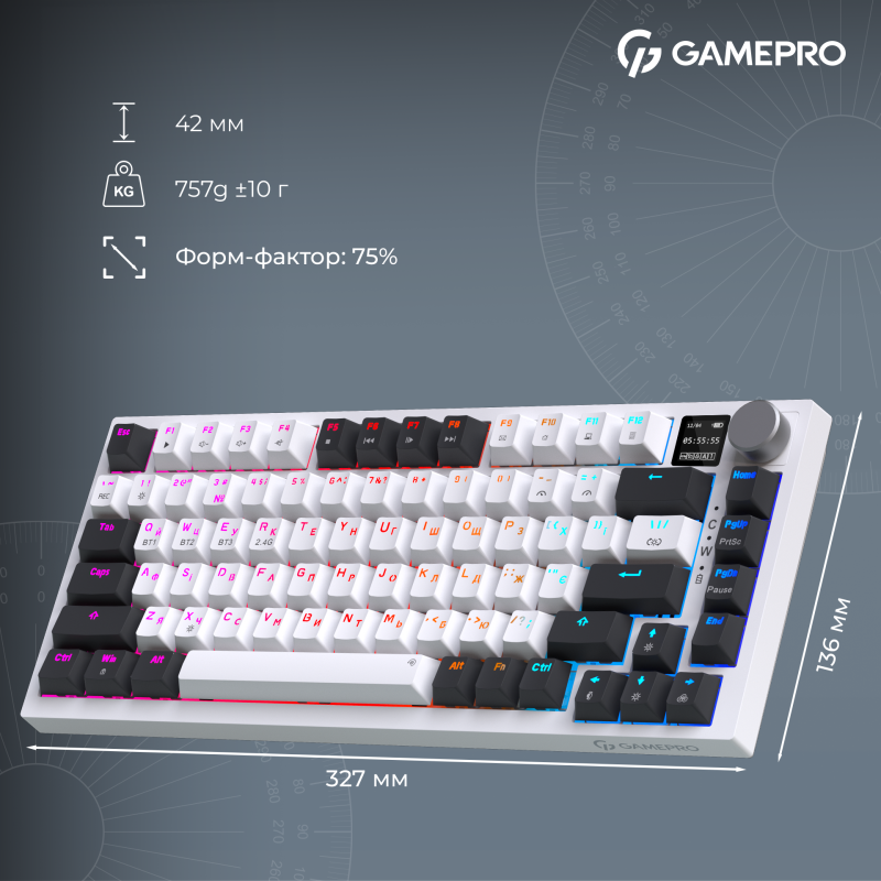 Клавіатура GamePro Asgard Valhalla QLAB Sakura Switch White With Display (MK160-W-D-QS-PRO)