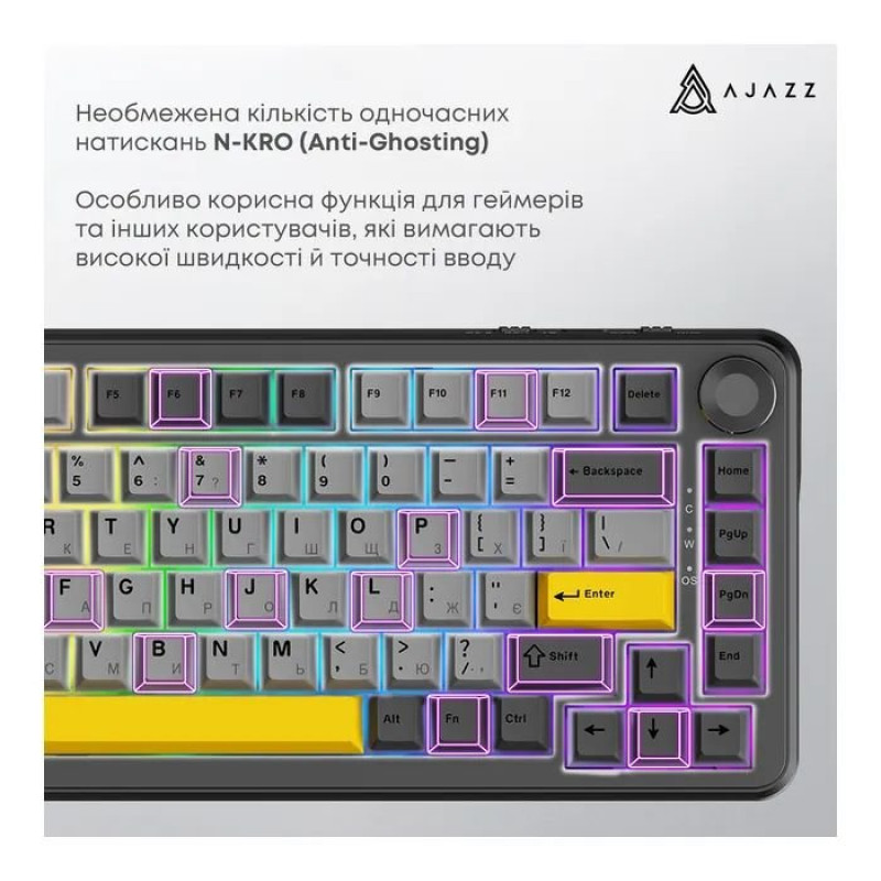 Клавіатура Ajazz AK820 MAX RGB Magnetic Switches (AK820MAX-WM-BGY) Black/Gray/Yellow