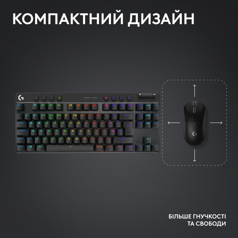 Клавиатура Logitech G PRO X TKL Lightspeed Tactile USB UA Black (920-012136)