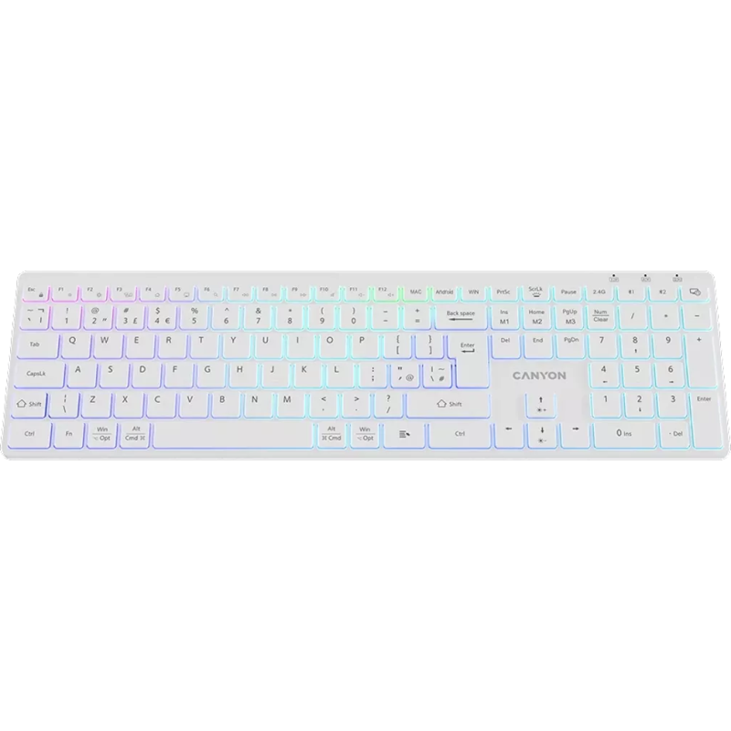 Клавіатура Canyon HKB-W11 Slim Dual Mode Wireless/Bluetooth RGB UA White (CNS-HBTK11W)